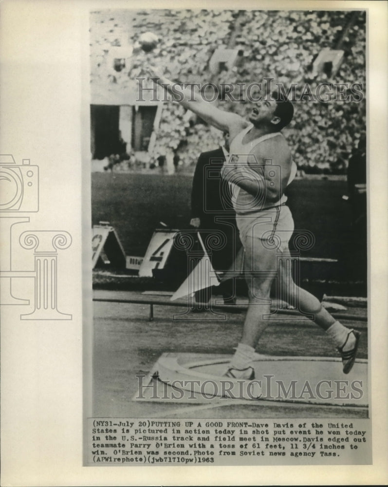 1963 Press Photo Shotputter Dave Davis of the United States in Moscow Game- Historic Images