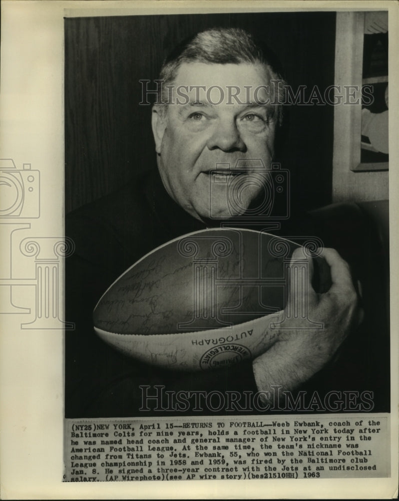 1963 Press Photo Wee Ewbanks, New York Jets National Football League Coach- Historic Images