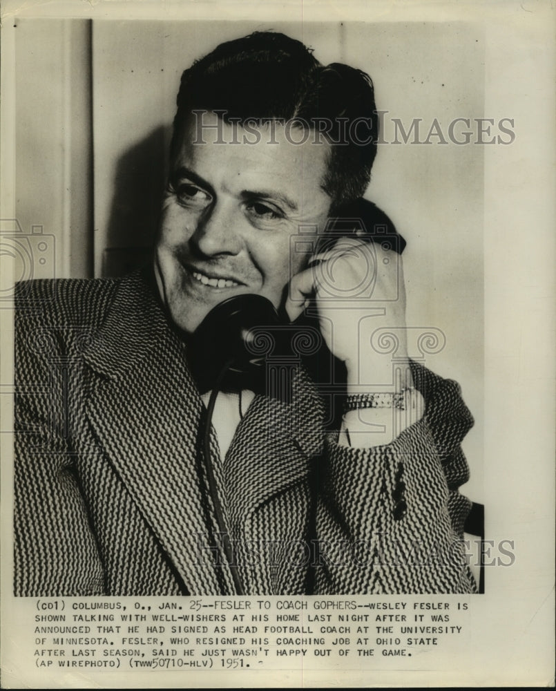 1951 Press Photo Wesley Fesler, Minnesota University Head Football Coach- Historic Images