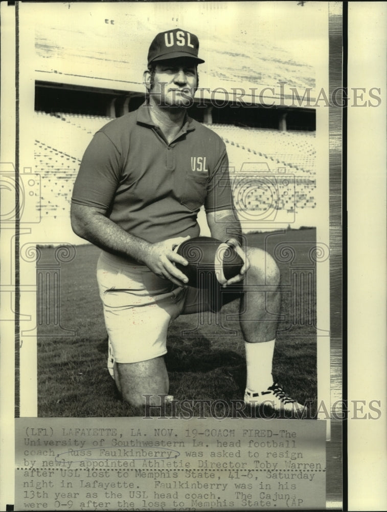 1973 Press Photo Russ Faulkinberry, Southwestern Louisiana Football Coach- Historic Images