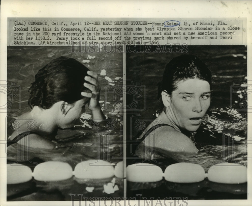 1965 Press Photo Penny Estes, Swimmer at California National Women&#39;s Swim Meet- Historic Images