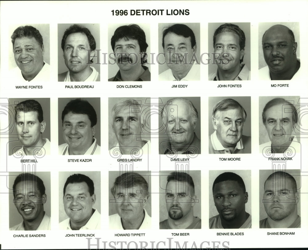 1996 Press Photo Detroit Lions Football Team Staff and Player Line Up- Historic Images