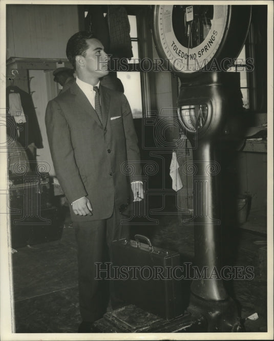 1953 Press Photo Jockey Tony DeSpirito weighting in. - nos11636- Historic Images