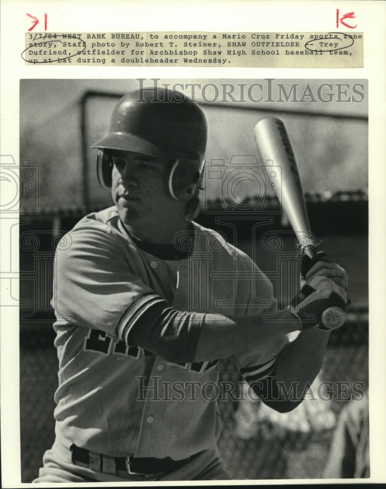 1984 Press Photo Trey Dufriend, outfielder for Archbishop Shaw baseball team- Historic Images