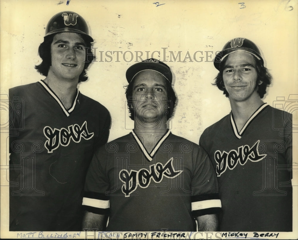 1975 Press Photo Matt Billingern, Sammy Frichter, Mickey Berry, Govs baseball- Historic Images