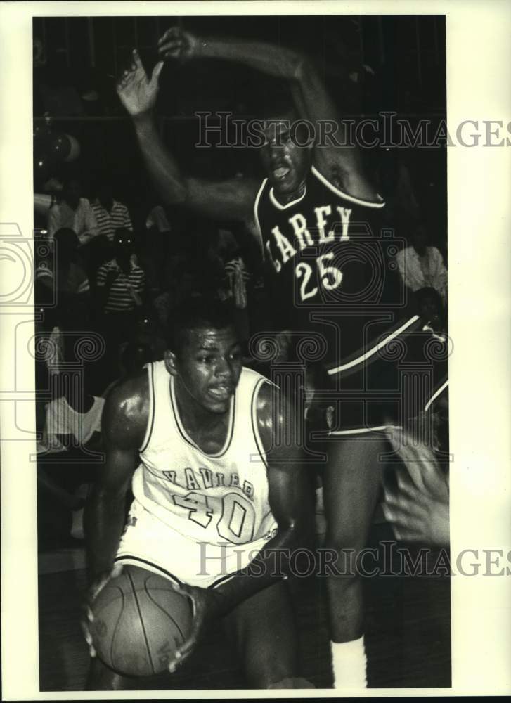 1986 Press Photo Xavier and William Carey play men&#39;s college basketball- Historic Images