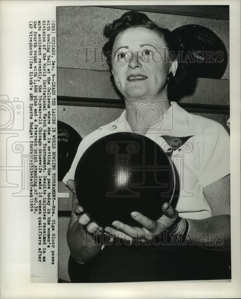 1959 Press Photo Pro bowler Olga Gloor at the World Invitational - nos13115- Historic Images