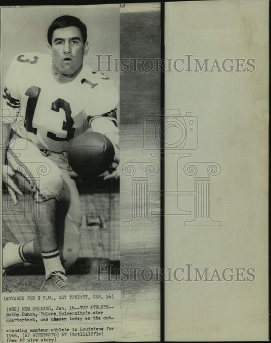 1967 Press Photo Tulane Football Bobby Duhon, Louisiana Outstanding Athlete- Historic Images