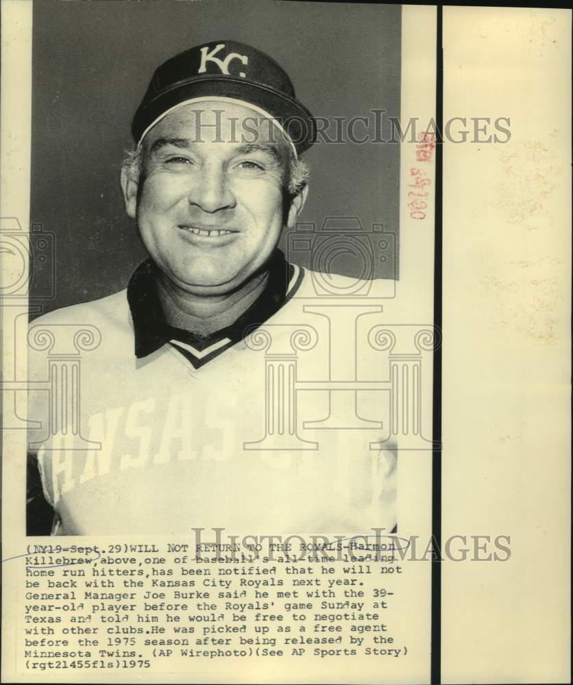 1975 Press Photo Kansas City Royals baseball player Harmon Killebrew - nos13242- Historic Images