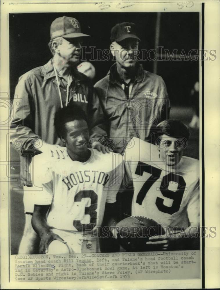 1973 Press Photo Tulane, Houston football coaches and players, Bluebonnet Bowl- Historic Images