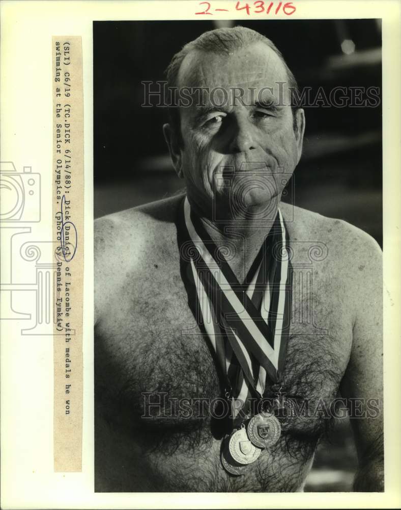 1988 Press Photo Senior Olympics swimmer Dick Daniel of Lacombe - nos13384- Historic Images