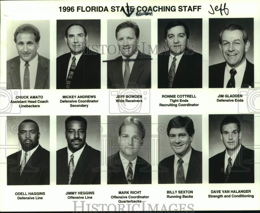 1996 Press Photo Florida State football coaching staff mug shots- Historic Images