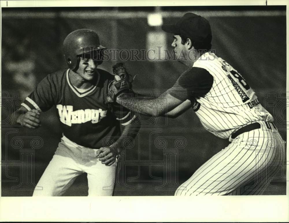 1985 Press Photo American Legion baseball players Chris Francis, Kris Heigle- Historic Images