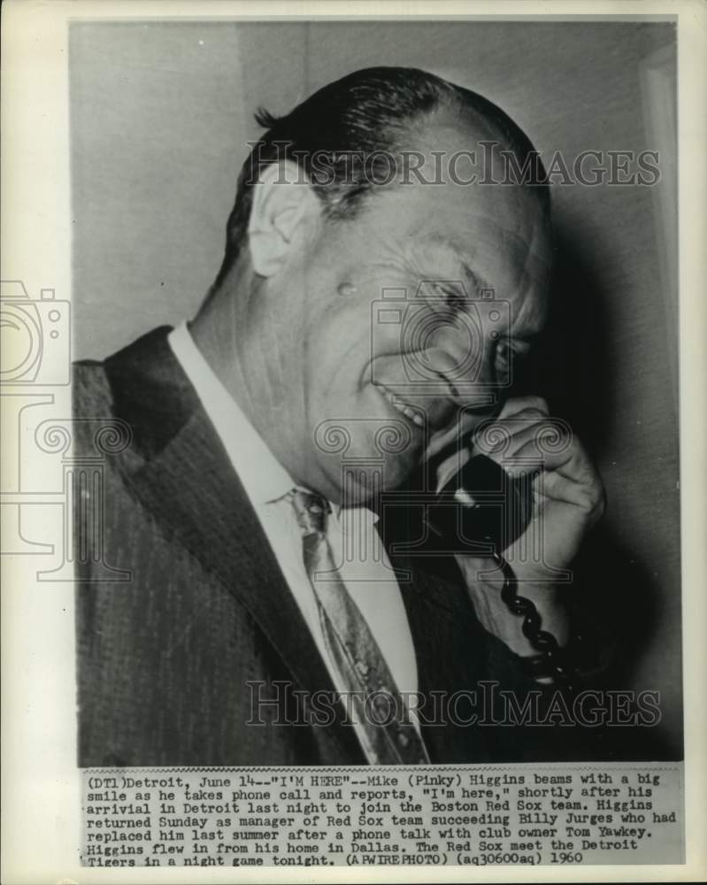 1960 Press Photo Boston Red Sox baseball manager Mike &quot;Pinky&quot; HIggins- Historic Images