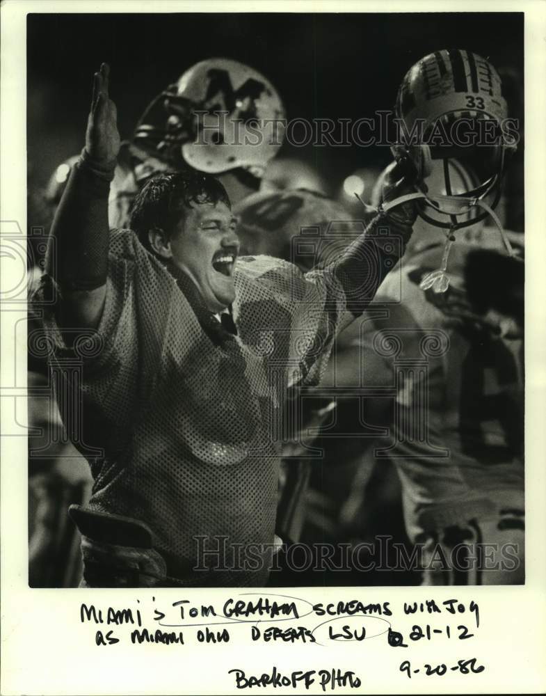 1986 Press Photo Miami of Ohio football player Tom Graham after win over LSU- Historic Images