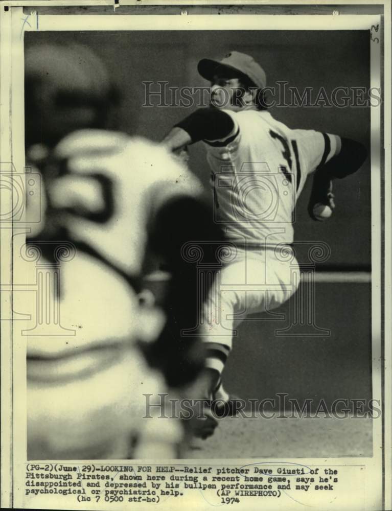 1974 Press Photo Pittsburgh Pirates Relief Pitcher Dave Giusti - nos14851- Historic Images