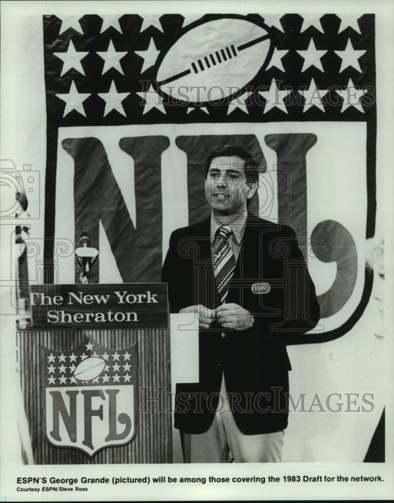 1983 Press Photo ESPN NFL draft reporter George Grande - nos14957- Historic Images