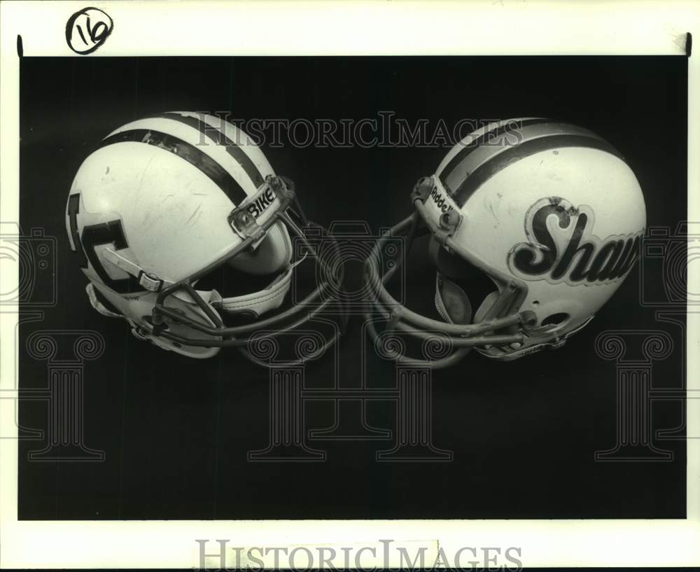 Press Photo Football Helmets from JC and Shaw - nos15615- Historic Images