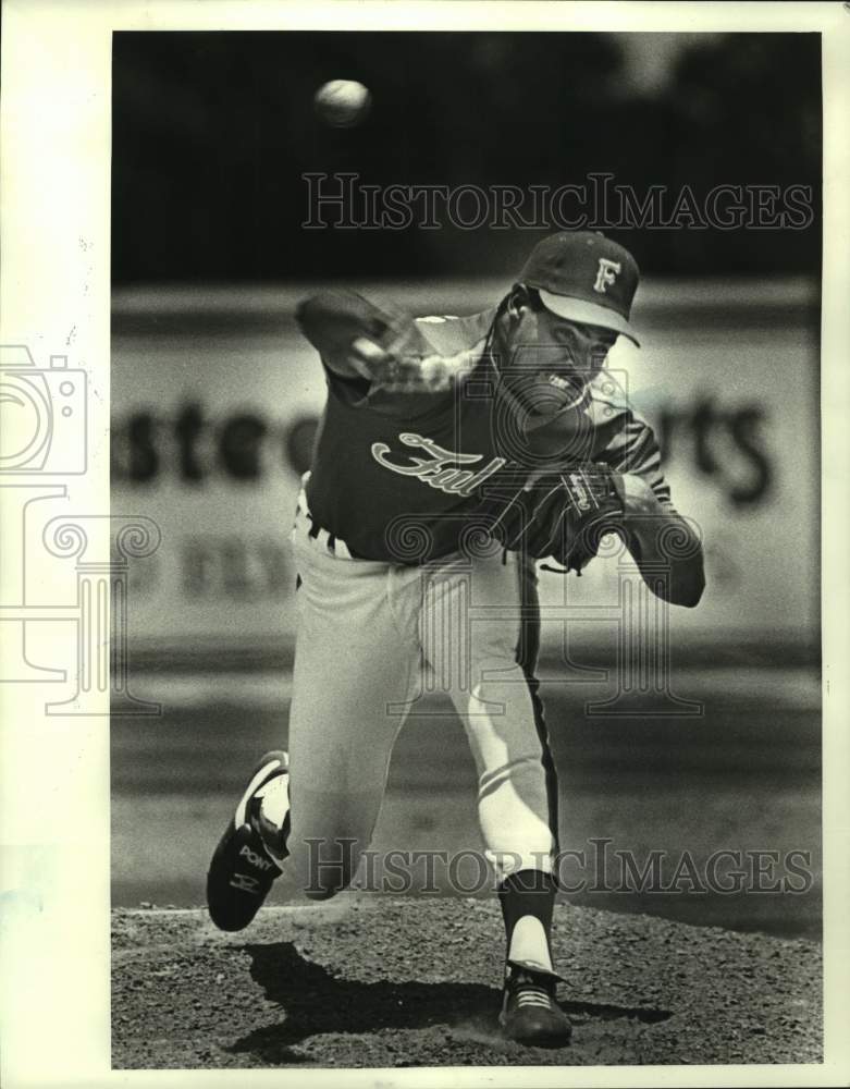 1987 Press Photo Baseball - Mike Harkey of Cal State Fullerton Pitching- Historic Images