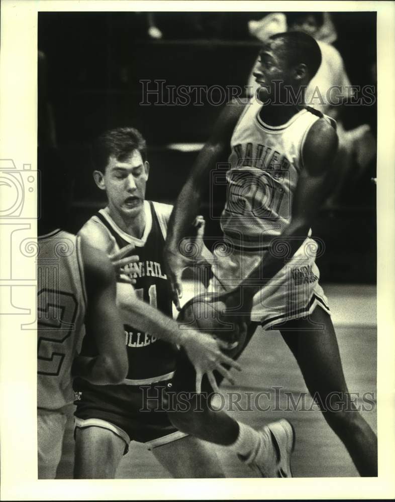 1987 Press Photo Spring Hill and Xavier play men&#39;s college basketball- Historic Images