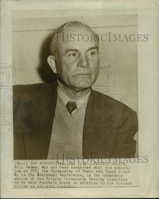 Press Photo Bill James, Trinity Univ. Faculty Committee Football Choice- Historic Images