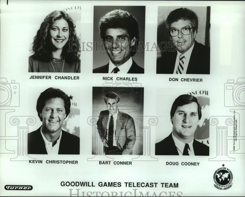 1986 Press Photo Goodwill Games telecast team members - nos16951- Historic Images