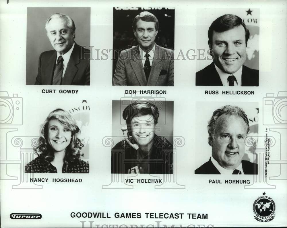 1986 Press Photo Goodwill Games telecast team members - nos16953- Historic Images