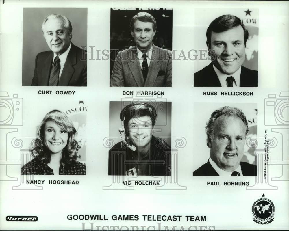 1986 Press Photo Goodwill Games telecast team members - nos16958- Historic Images