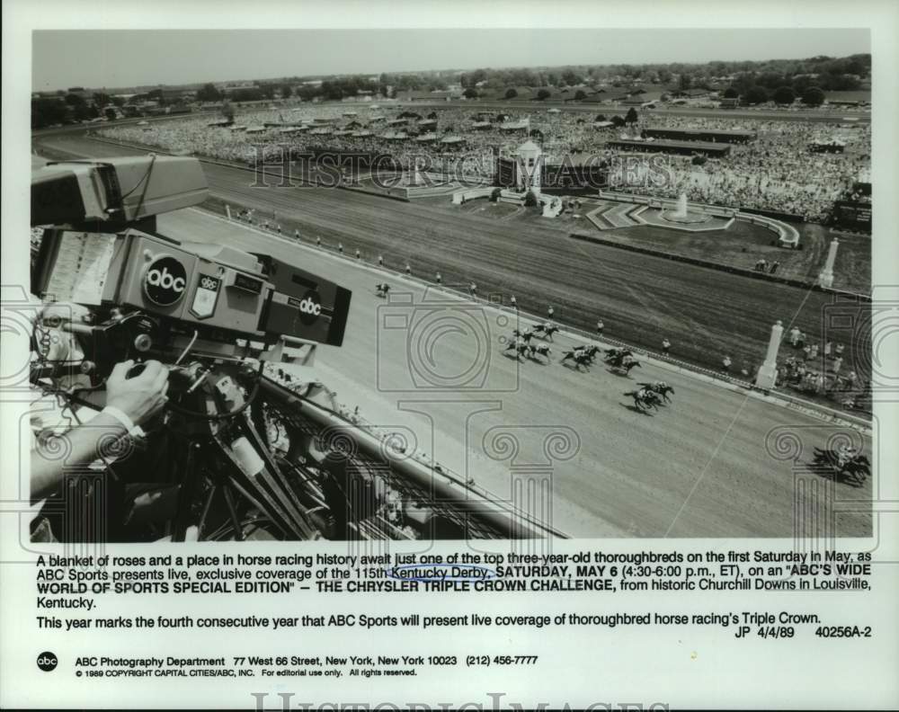 1989 Press Photo An ABC camera captures the Kentucky Derby race - nos17169- Historic Images