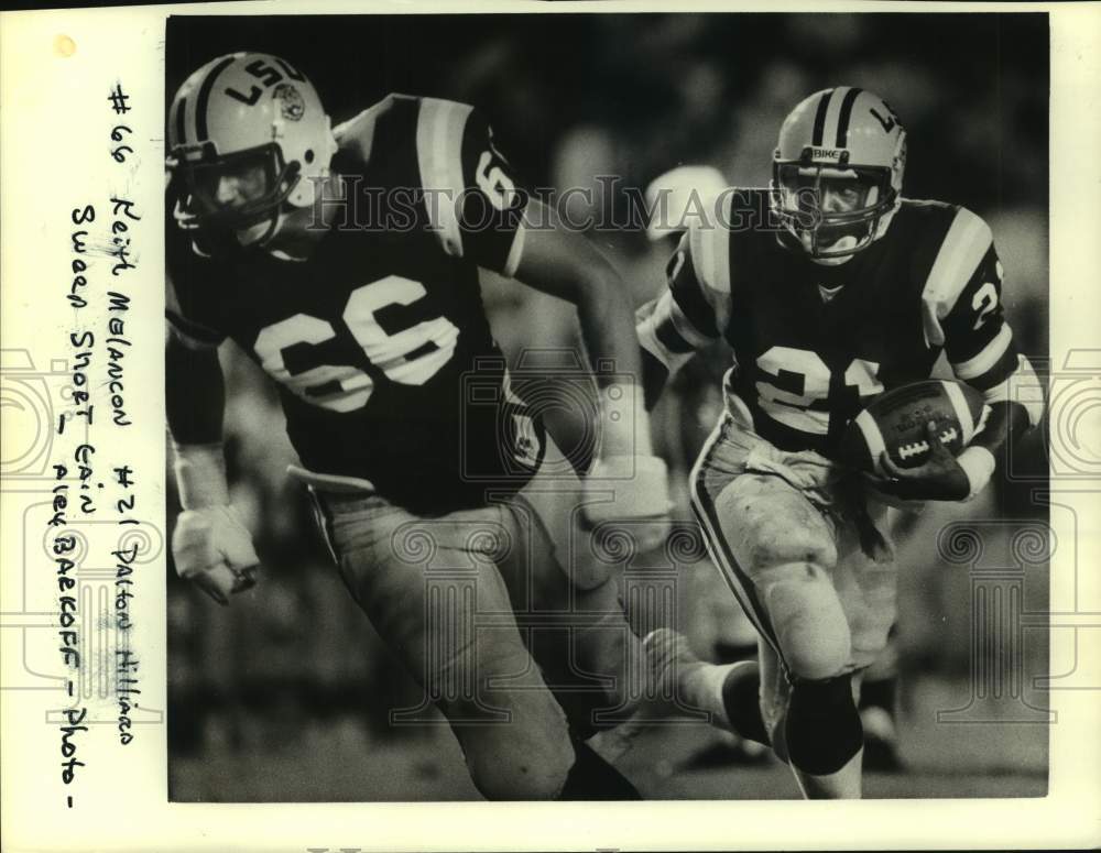 1986 Press Photo LSU football players Keith Melancon and Dalton Hilliard- Historic Images