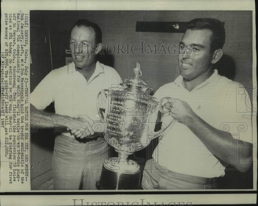 1967 Press Photo Golfers Don January and Don Massengale hold PGA trophy- Historic Images