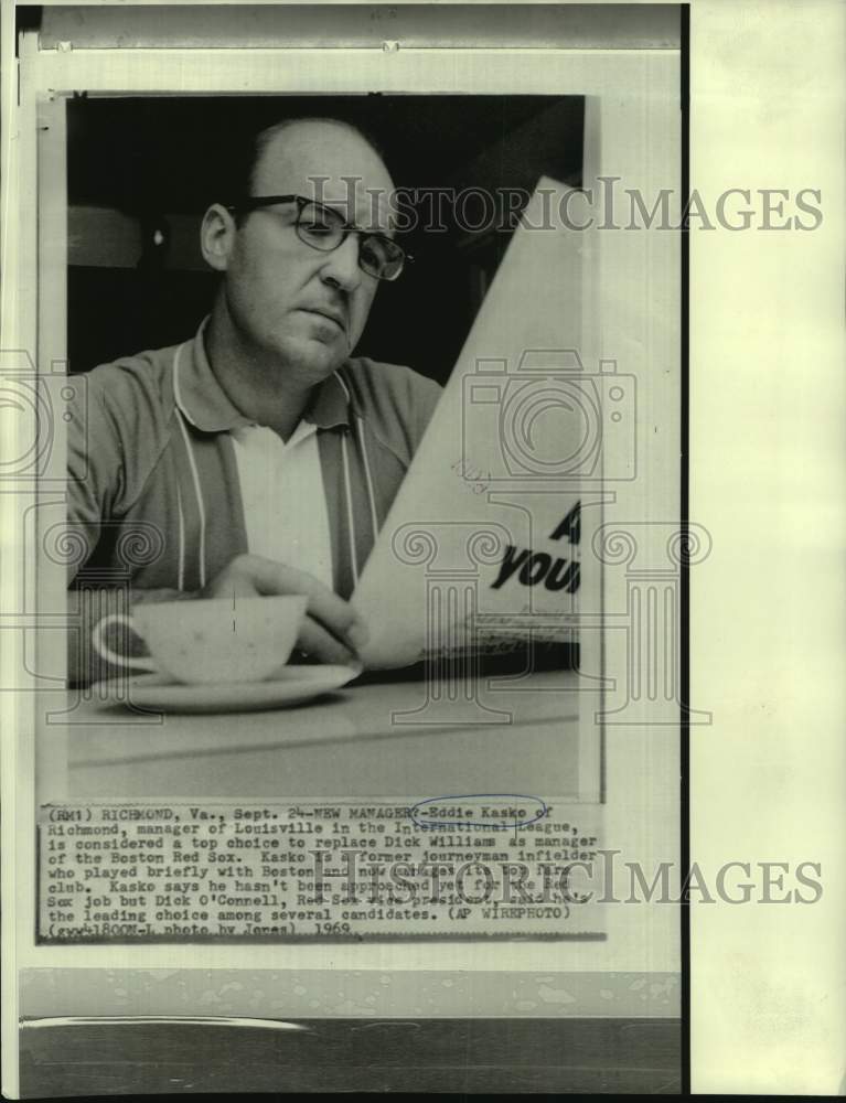 1969 Press Photo Boston Red Sox baseball manager candidate Eddie Kasko- Historic Images