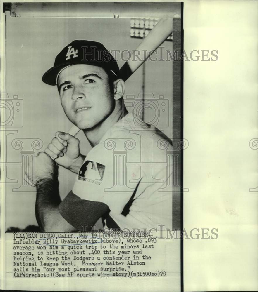 1970 Press Photo Los Angeles Dodgers baseball player Billy Grabarkewitz- Historic Images