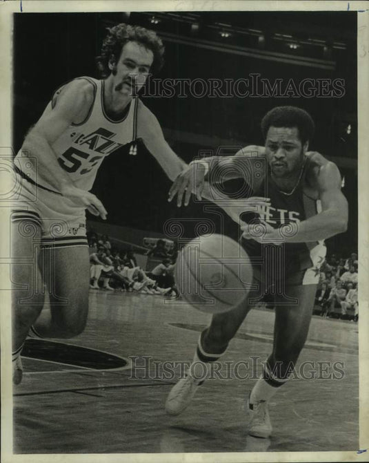 1977 Press Photo New Orleans Jazz basketball player Rich Kelley vs. Nets- Historic Images