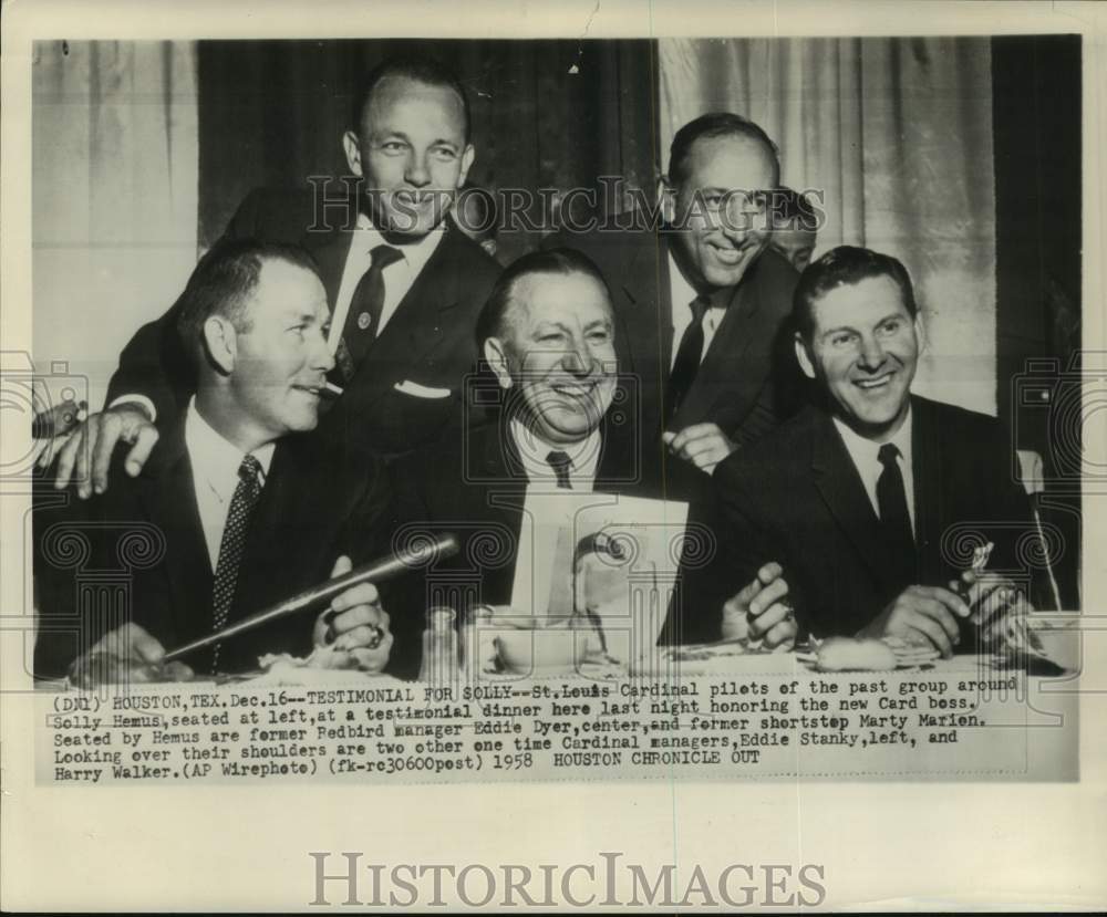 1958 Press Photo St. Louis Cardinals Pilots Honor Solly Hemus - nos18356- Historic Images