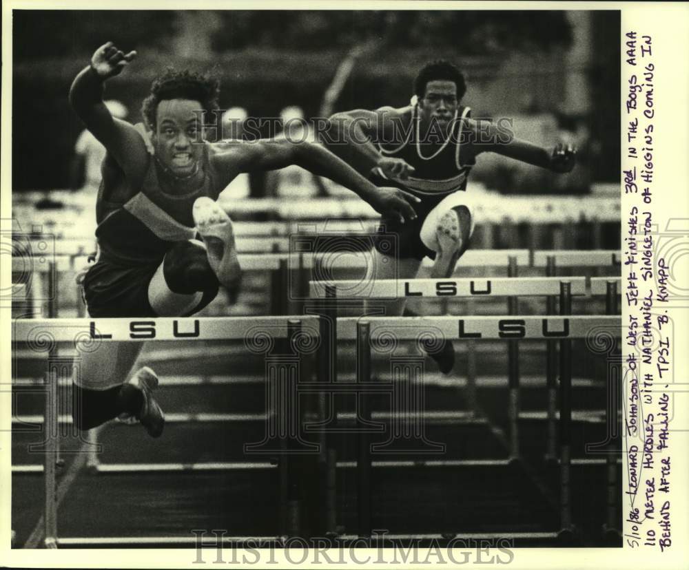 1986 Press Photo Track - Leonard Johnson &amp; Nathaniel Singleton in AAAA 110-Meter- Historic Images