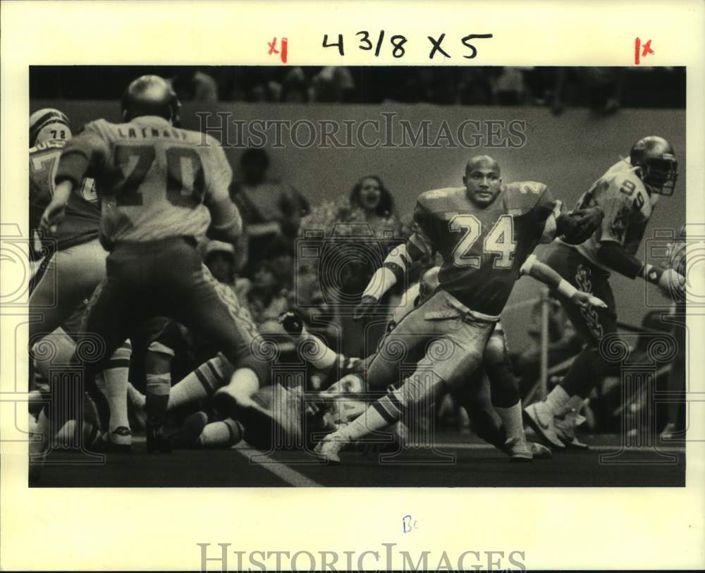 1984 Press Photo Football players Buford Jordan, Kit Lathrop, Wilbur Young- Historic Images