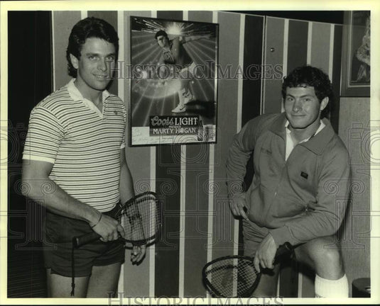 1985 Press Photo Racquetball players Chris Lapeyre and Chris Callaway- Historic Images