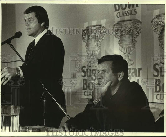 1985 Press Photo College football coaches Jimmy Johnson and Johnny Majors- Historic Images