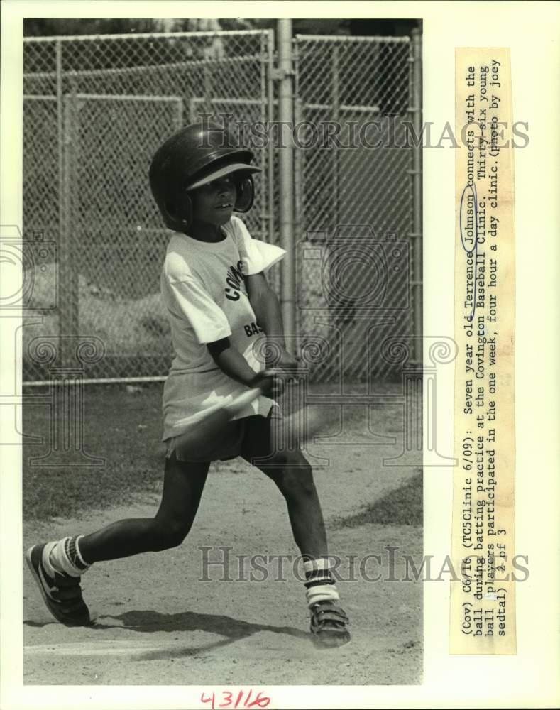 1988 Press Photo Baseball - Terrence Johnson Age 7 at Covington Baseball Clinic- Historic Images