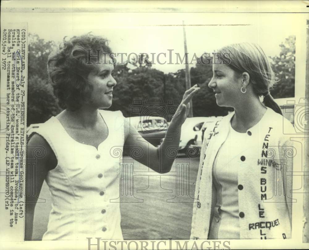 1972 Press Photo Tennis - Evonne Goolagong &amp; Chris Evert at Bonne Bell Tourney- Historic Images