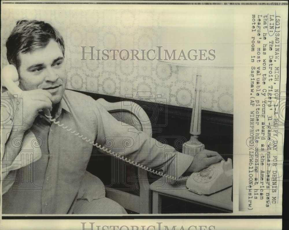 1968 Press Photo Detroit Tigers baseball pitcher, Cy Young winner Denny McLain- Historic Images