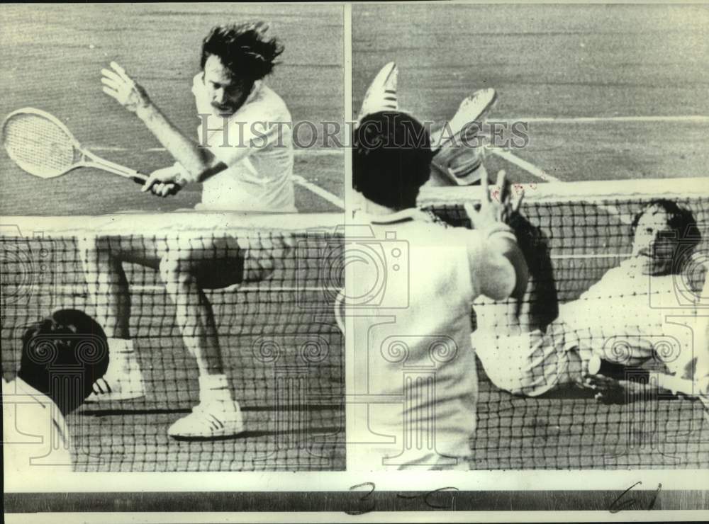 1973 Press Photo Tennis player John Newcombe falls backward in match in Tokyo- Historic Images