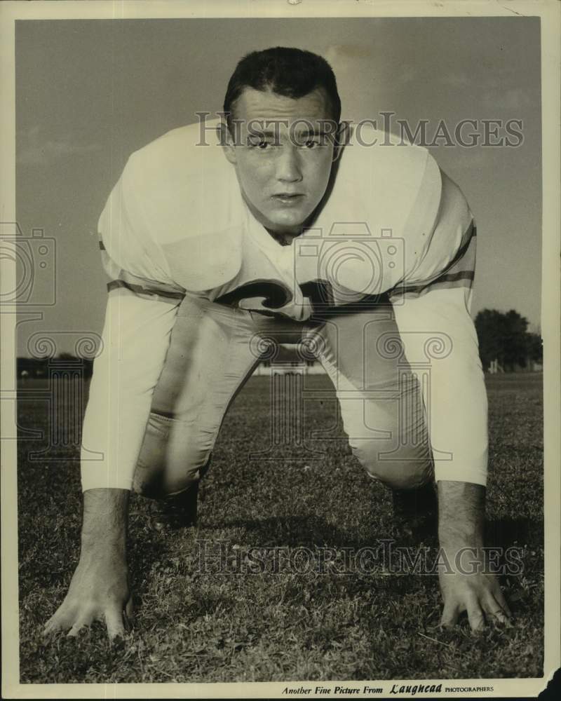 1957 Press Photo Louisiana State football guard Tommy Lott poses in stance- Historic Images