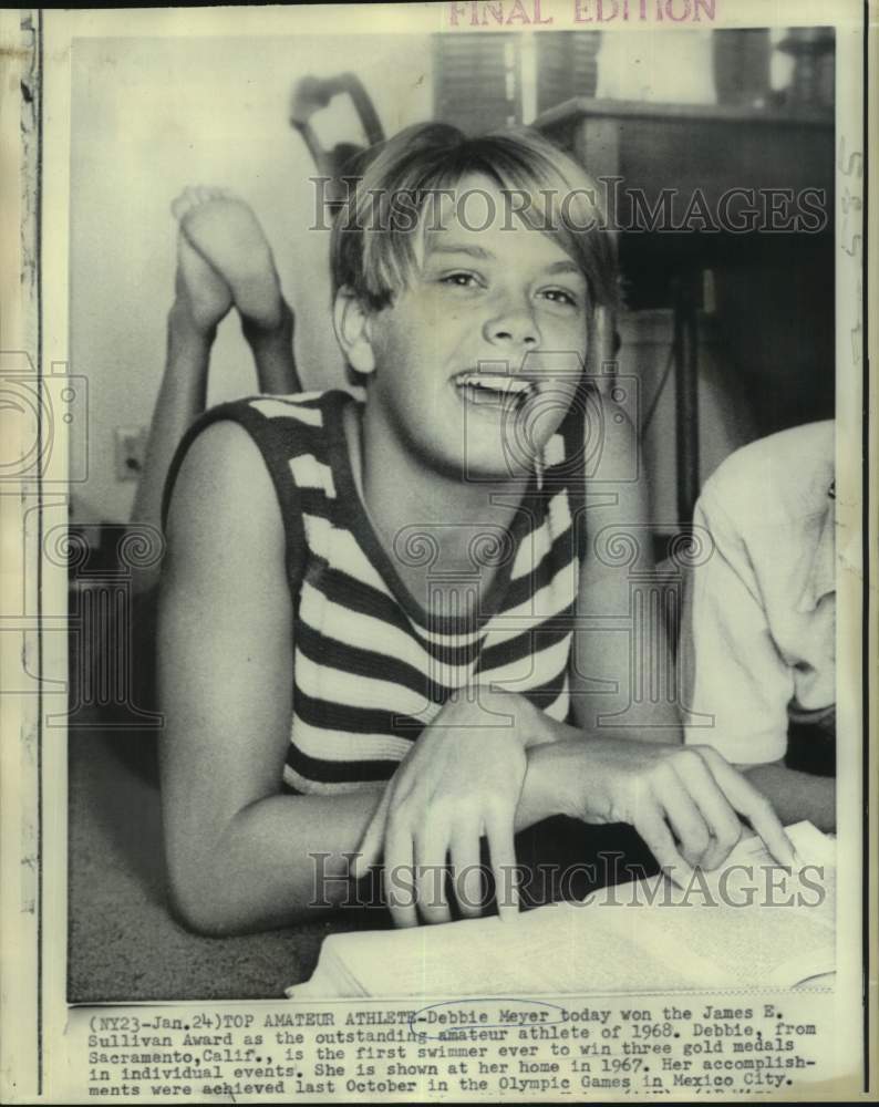 1967 Press Photo Olympic swimmer Debbie Meyer at her home in Sacramento, CA- Historic Images