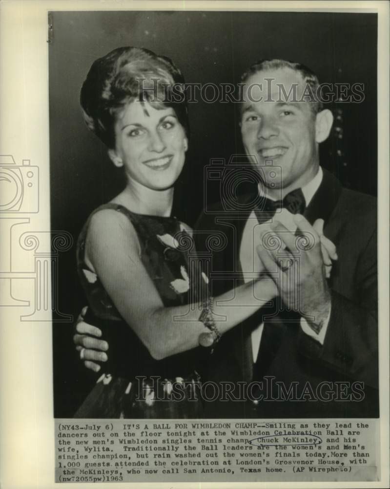 1963 Press Photo Tennis player Chuck McKinley &amp; his wife dance at Wimbledon Ball- Historic Images