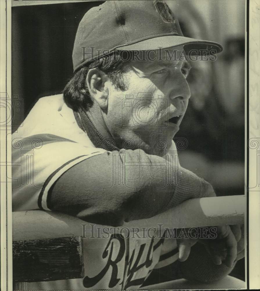 1972 Press Photo Kansas City Royals baseball player Jack McKeon in dugout- Historic Images