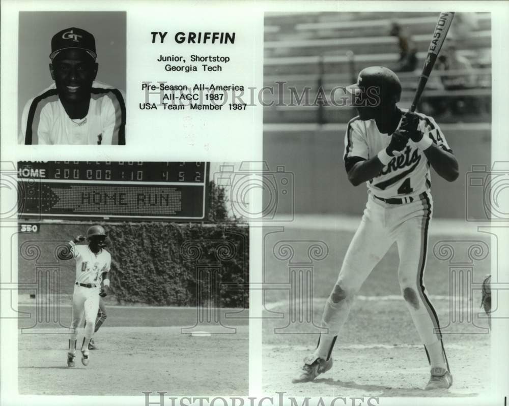 1988 Press Photo Georgia Tech college baseball player Ty Griffin - nos22562- Historic Images