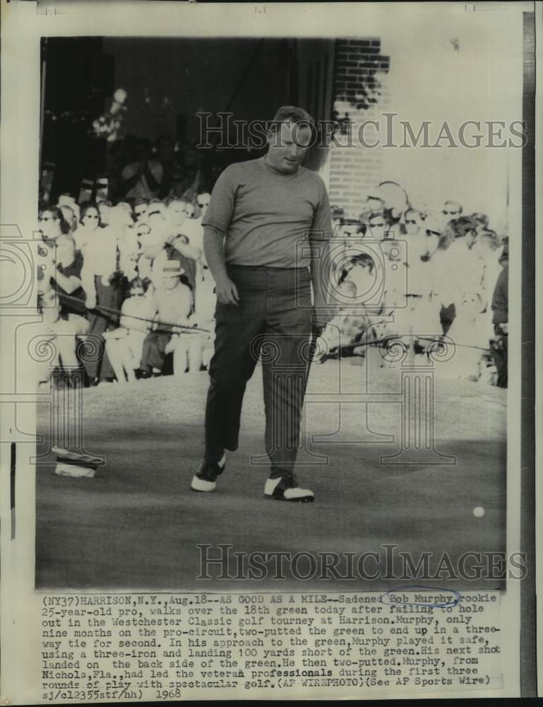 1968 Press Photo Golfer Bob Murphy misses putt at Westchester Classic tourney- Historic Images