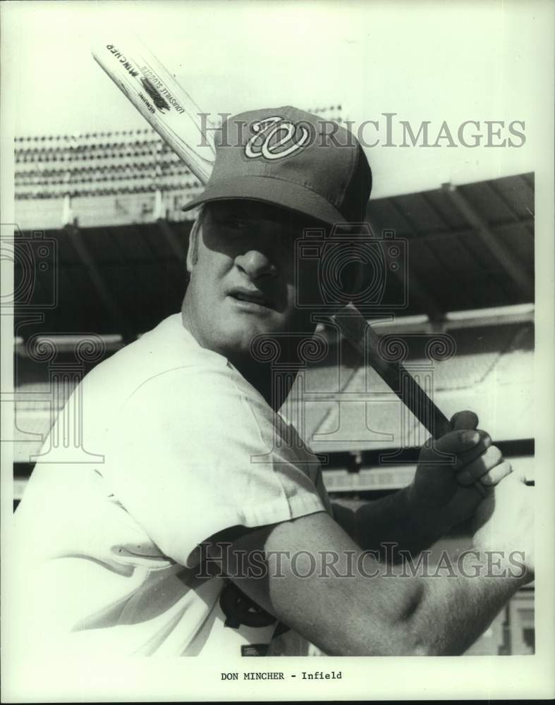 1972 Press Photo Washington Senators baseball infielder Don Mincher with bat- Historic Images